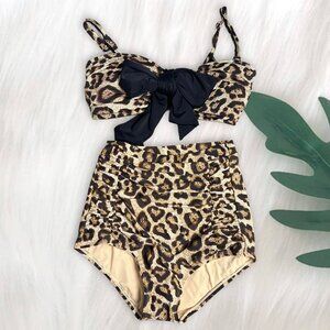 Unique Vintage Two Piece Swimwear Matching Set Animal Print Stomach Control NWT